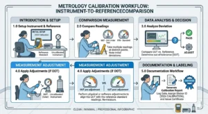 calibration process steps diagram with reference standard comparison