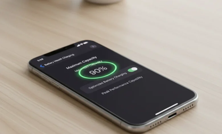 How To Maintain iPhone 12 Battery Health showing Battery Health & Charging screen at 90% maximum capacity.