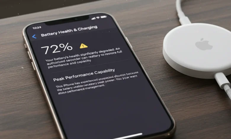 Why iphone 12 Mini Battery Drains Fast showing battery health screen with low percentage.
