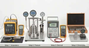 Temperature calibration covers a broad range of instruments: thermometers, resistance temperature detectors (RTDs), thermocouples, thermal cameras, and temperature controllers