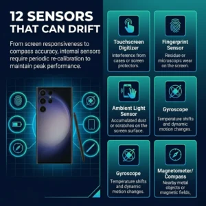 Samsung S23 calibration explained — 12 sensors that can drift including touchscreen, fingerprint, proximity, gyroscope and compass sensors